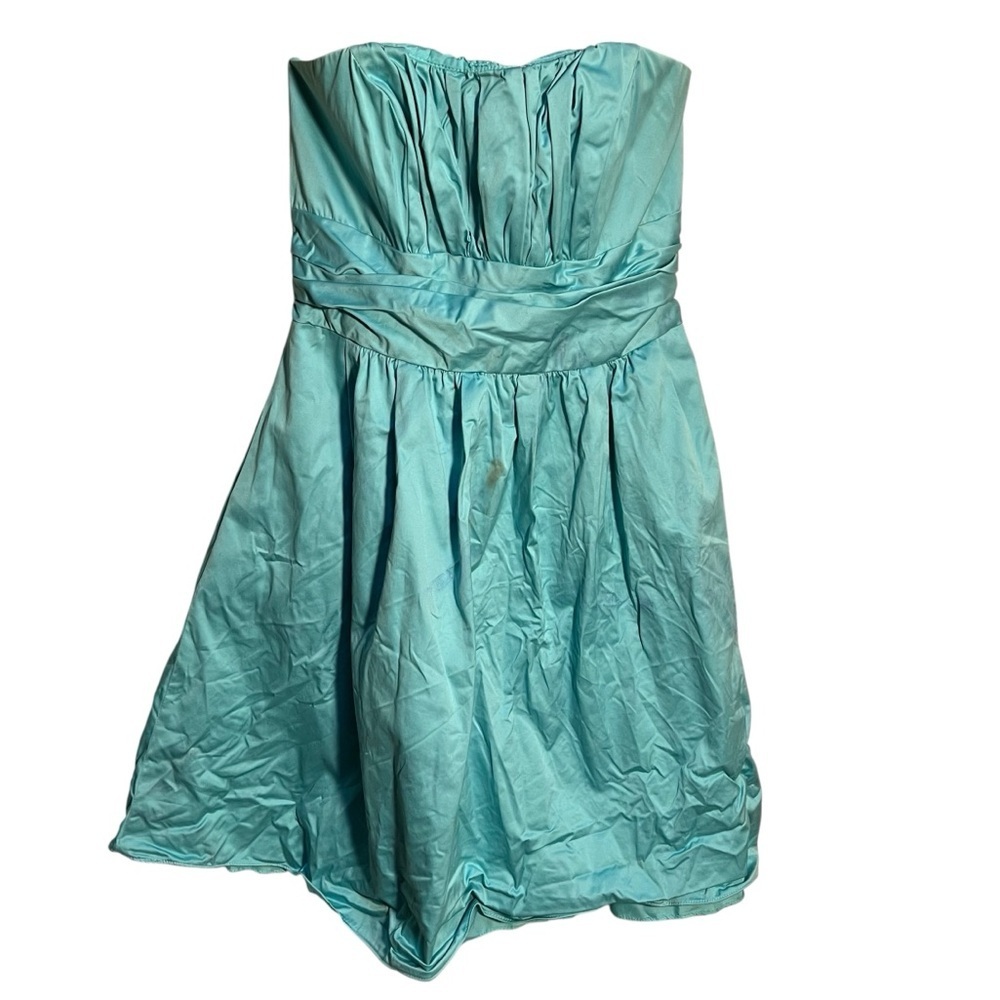 David's Bridal Womens Sz 10 Cotton Sateen Short Strapless Ruched Dress Pool Blue